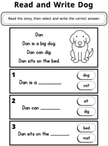 דף עבודה באנגלית הבנת הנקרא כלב