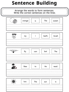 דף עבודה באנגלית בניית משפט